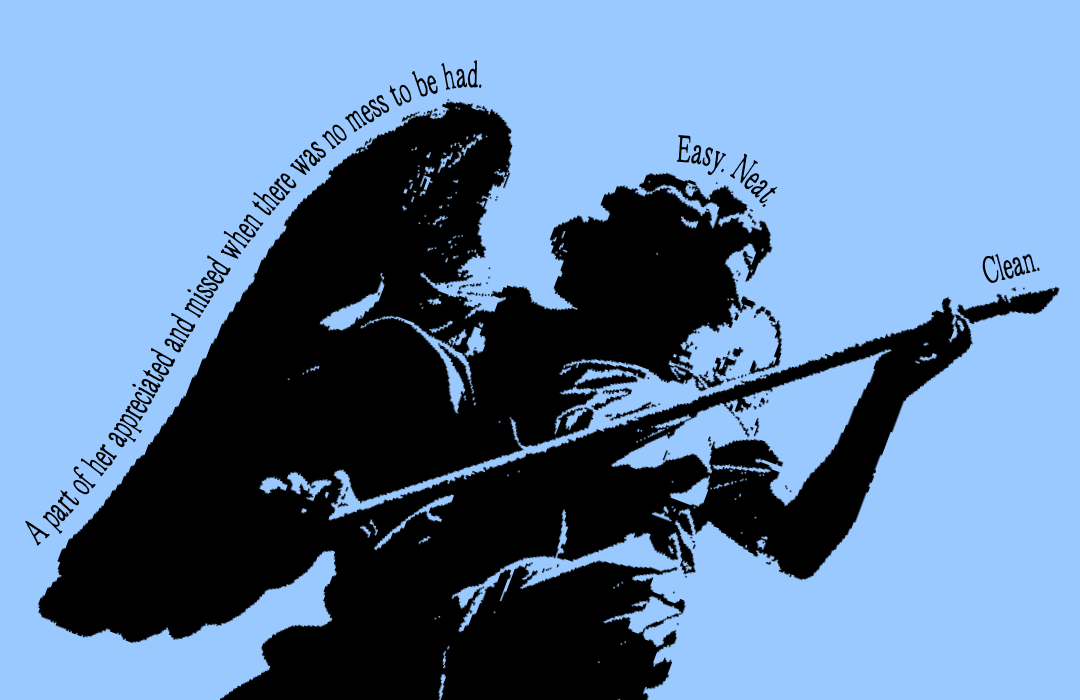 bitmap angel statue with text